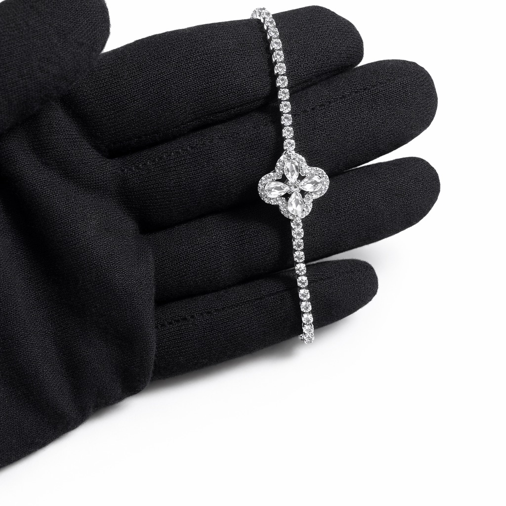 Swarovski Silver-Tone Crystal Bracelet With Clover Accent